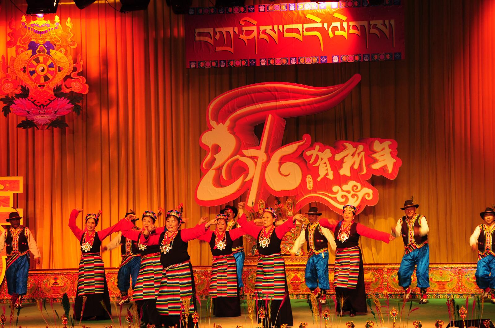 林芝市夕陽紅藝術(shù)團表演的舞蹈《夏爾巴》.JPG