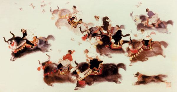 2、《賽牦?！?20×64cm-西藏布畫-1979年作-獲建國30周年全國美展二等獎并被中國美術(shù)館收藏.jpg